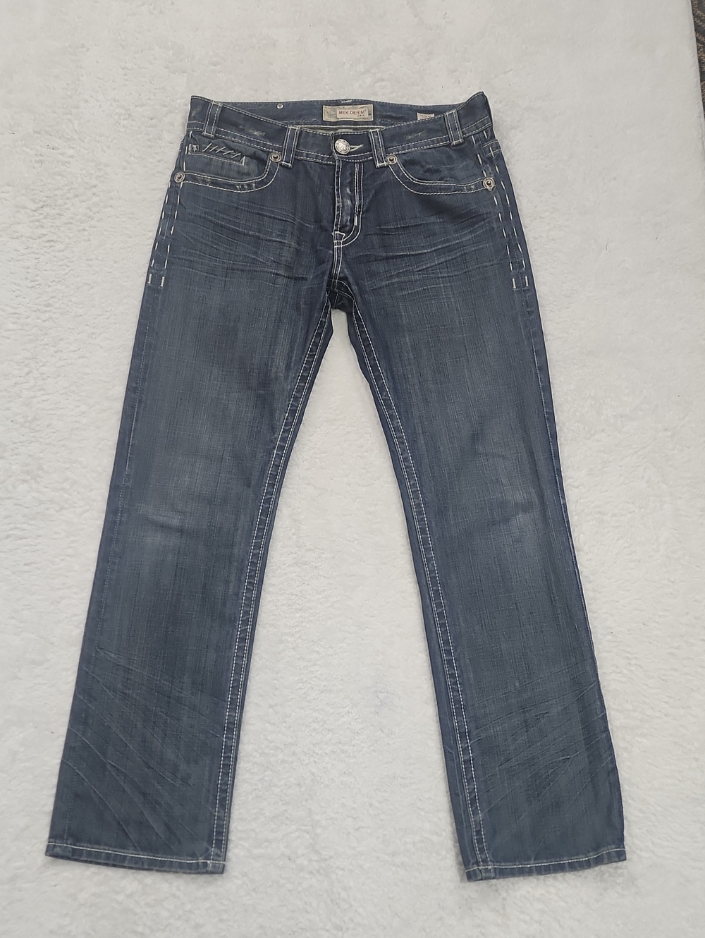 Mek Denim Men's Distressed Straight Leg Western Dubai Denim Jeans 34" W 34" L
